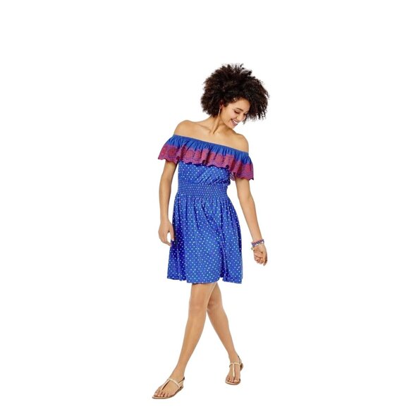 LILLY PULITZER Kalawa Off the Shoulder Borealis Blue Dress Size M NEW - Picture 1 of 3